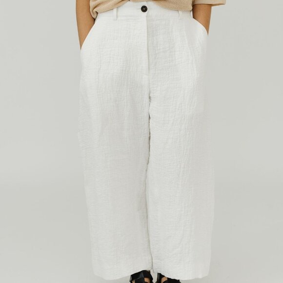 Studio Nicholson Chalco Wide Crop Pant in Parchment - Picture 1 of 5